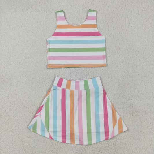 Baby Girl Sleeveless Colorful Stripes Tops Skort Yoga Active Set RTS