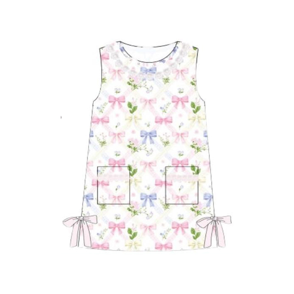 ( Moq 5 ) Preorder Baby Girls Kids Sleeveless Bows Flower Knee Length Dress