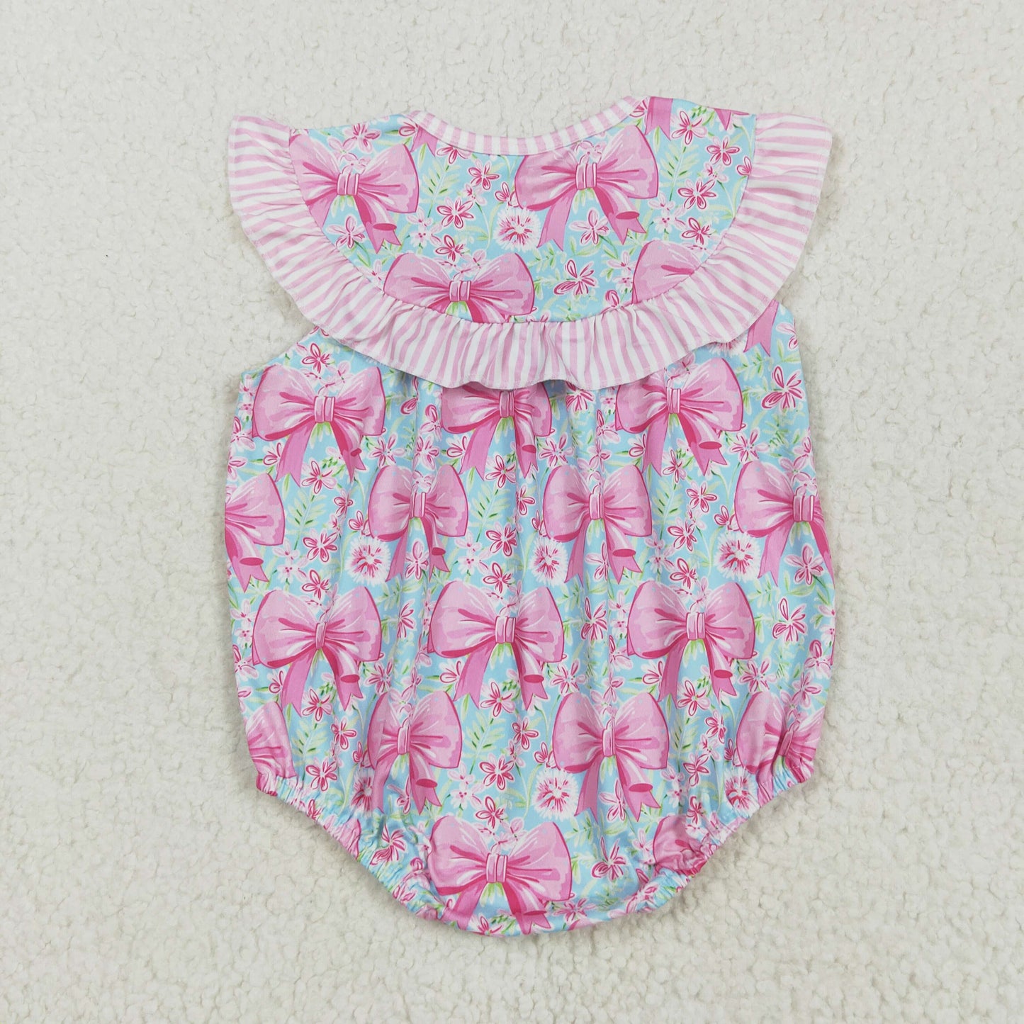 Baby Girl Short Sleeves Embroidery I Love Dad Bows Flower Bubble Romper RTS