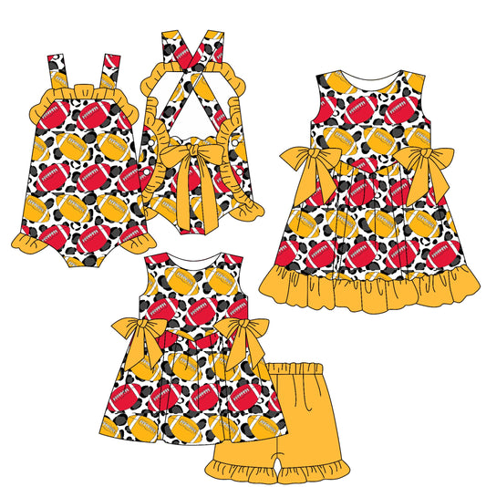 Baby Girl KC Football Orange Bows Sibling Romper Dress Set ( Moq 5 Each Style )