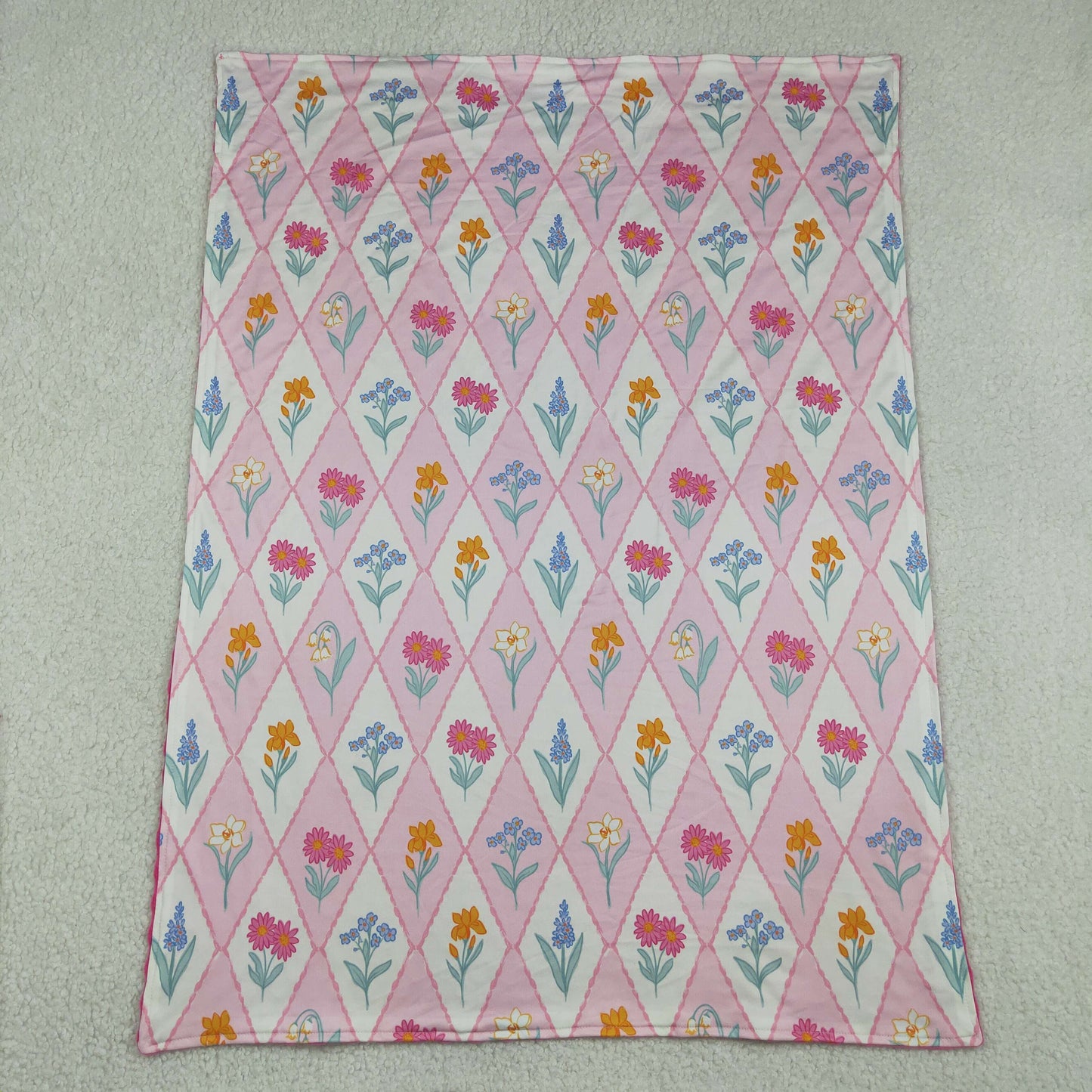 Baby Kids Flower Plaid Pink Blanket RTS