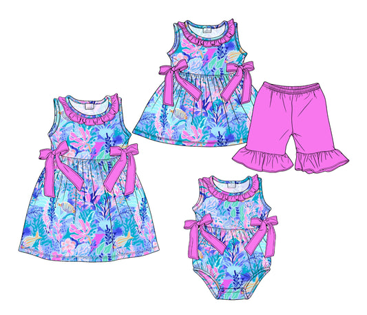 ( Moq 5 Each Style ) Sibling Baby Girls Kids Bows Fish Romper Dress Set Clothes