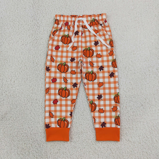Baby Boys Kids Thanksgiving Pumpkins Orange Plaid Pockets Pants Fall Clothes RTS