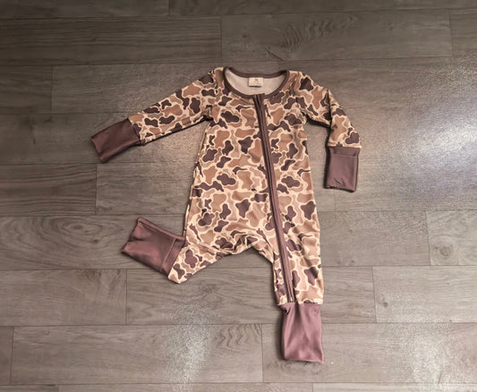 ( No moq ) Preorder Baby Boys Long Sleeves Camo Zipper Footie Sleeper Romper