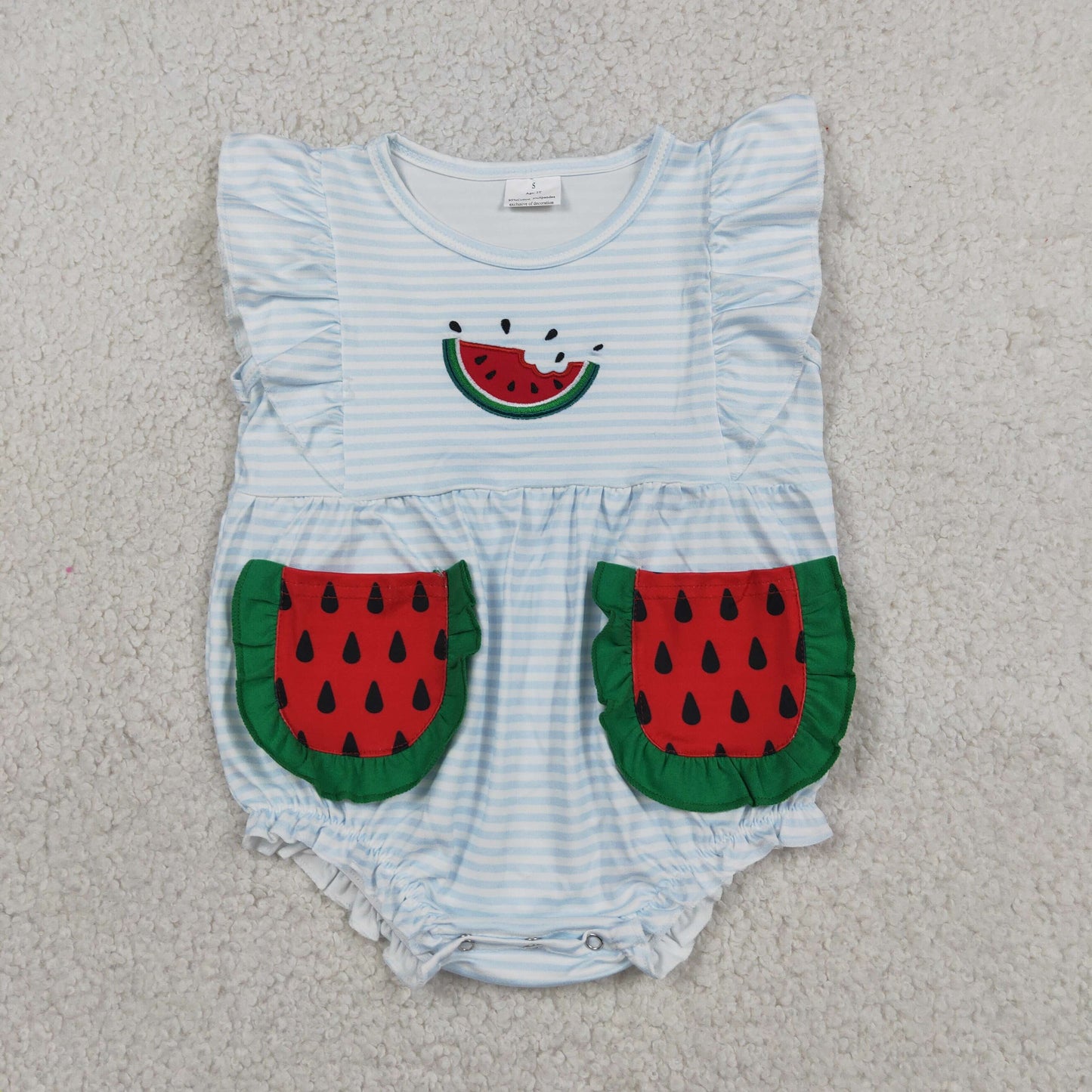 Sibling Baby Girls Kids Embroidery Watermelon Pockets Romper Set Summer Clothes RTS