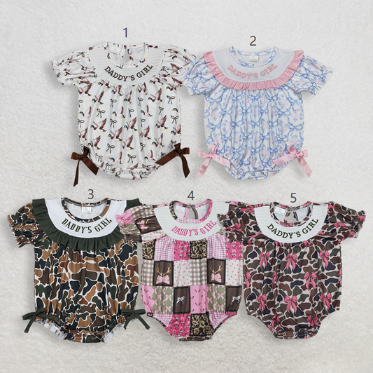 Sibling Baby Girls Kids Short Sleeves Embroidery Daddy's Girl Bubble Rompers Clothes RTS