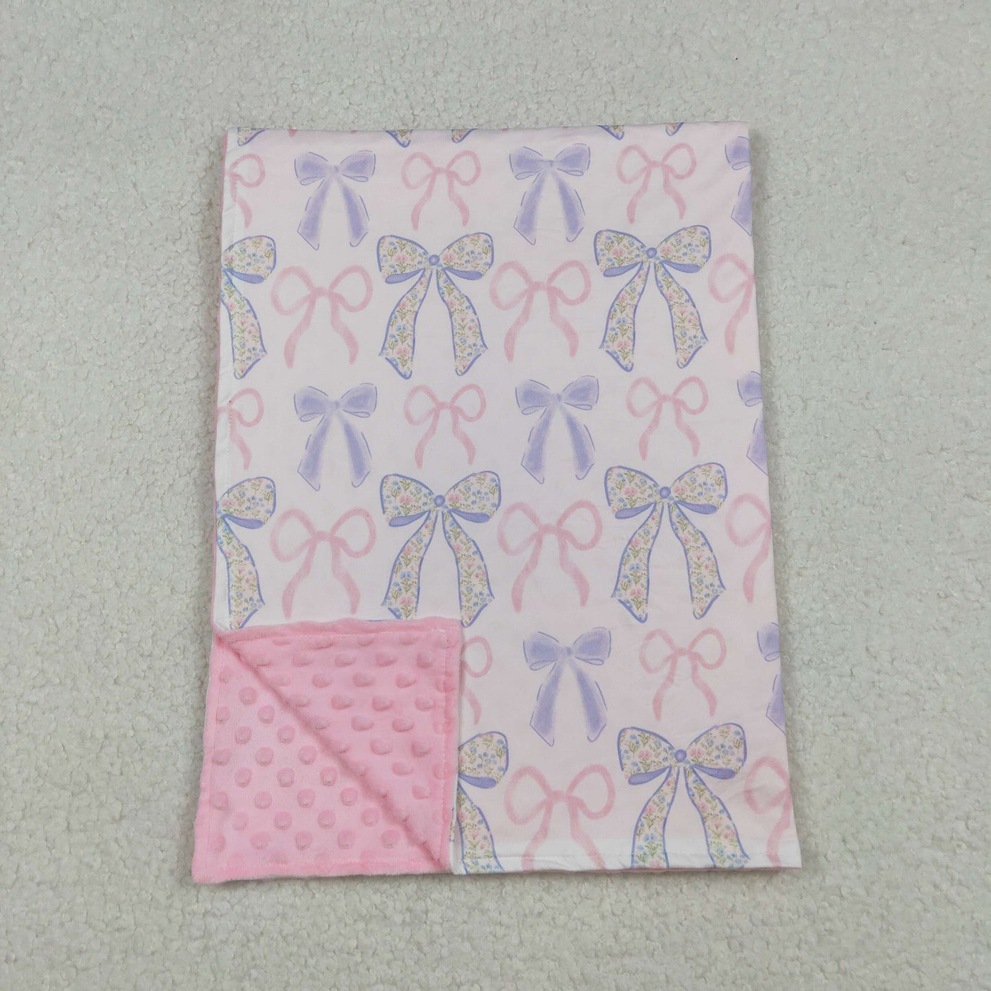 Baby Girl Toddler Floral Bows Minky Blanket RTS