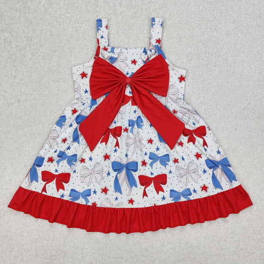 Baby Girl July 4th Straps Baseball Bows Knee Length Dress RTS