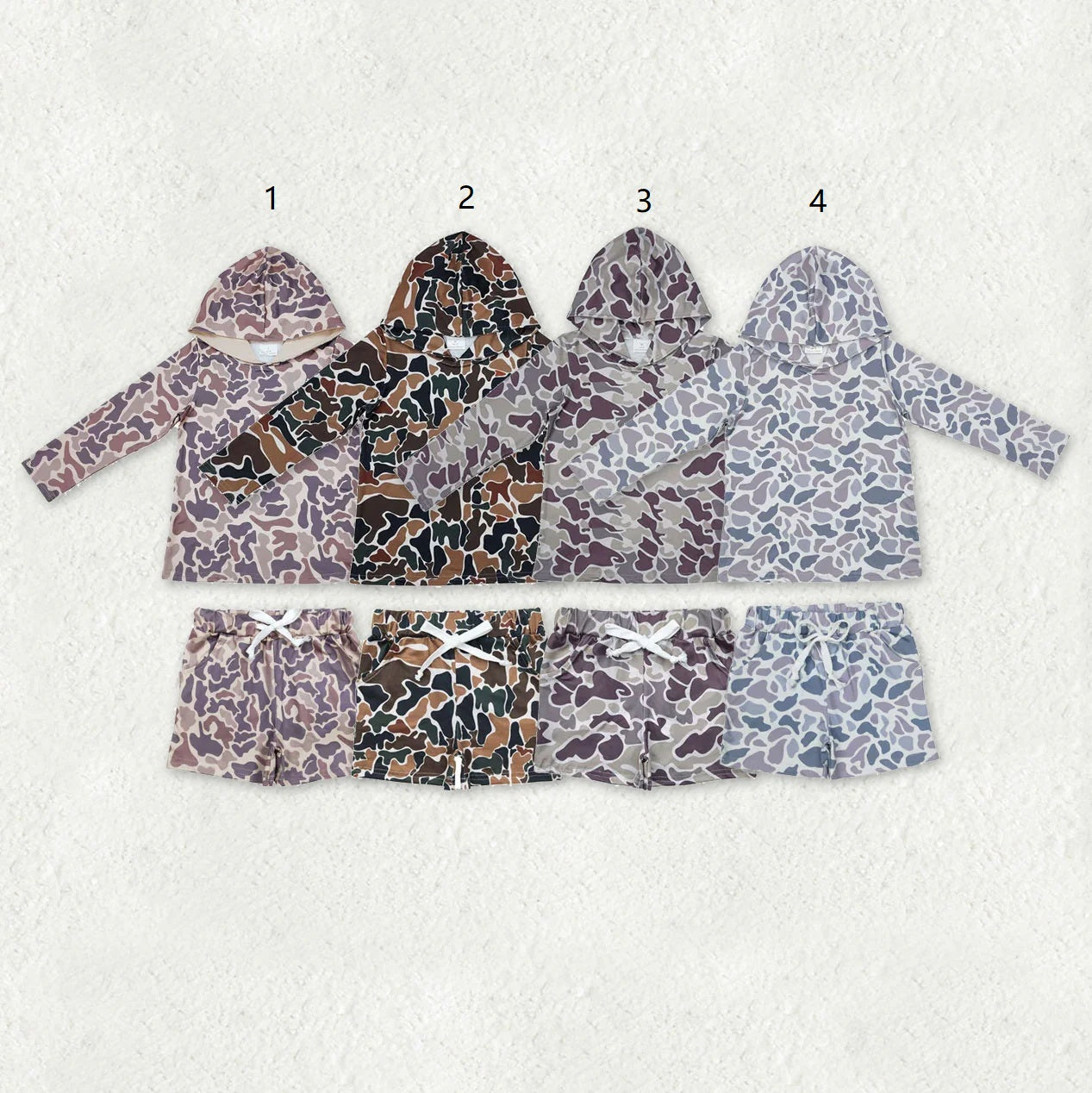 Sibling Baby Boys Kids Long Sleeves Camo Hoodie Shirt Pockets Shorts Clothes Outfits RTS