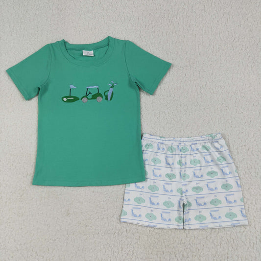 Baby Boy Green Short Sleeves Embroidery Golf Shirt Shorts Summer Set RTS