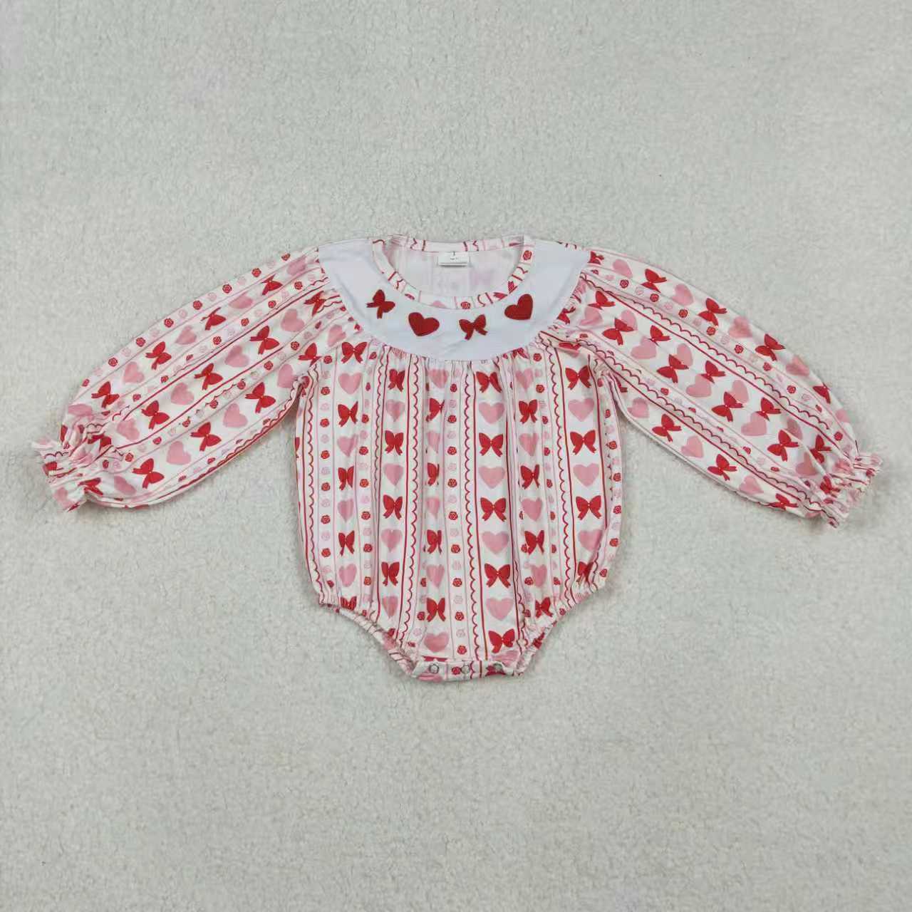 Sibling Baby Girl Long Sleeves Embroidery Red Hearts Bows Valentine's Day Romper Dress RTS