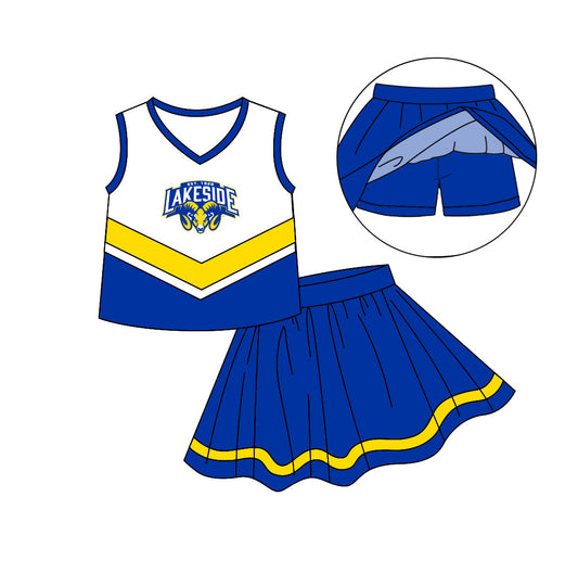 Baby Girl Sleeveless Team Cheer Tops Short Skirt Clothes Blue Set Moq 5