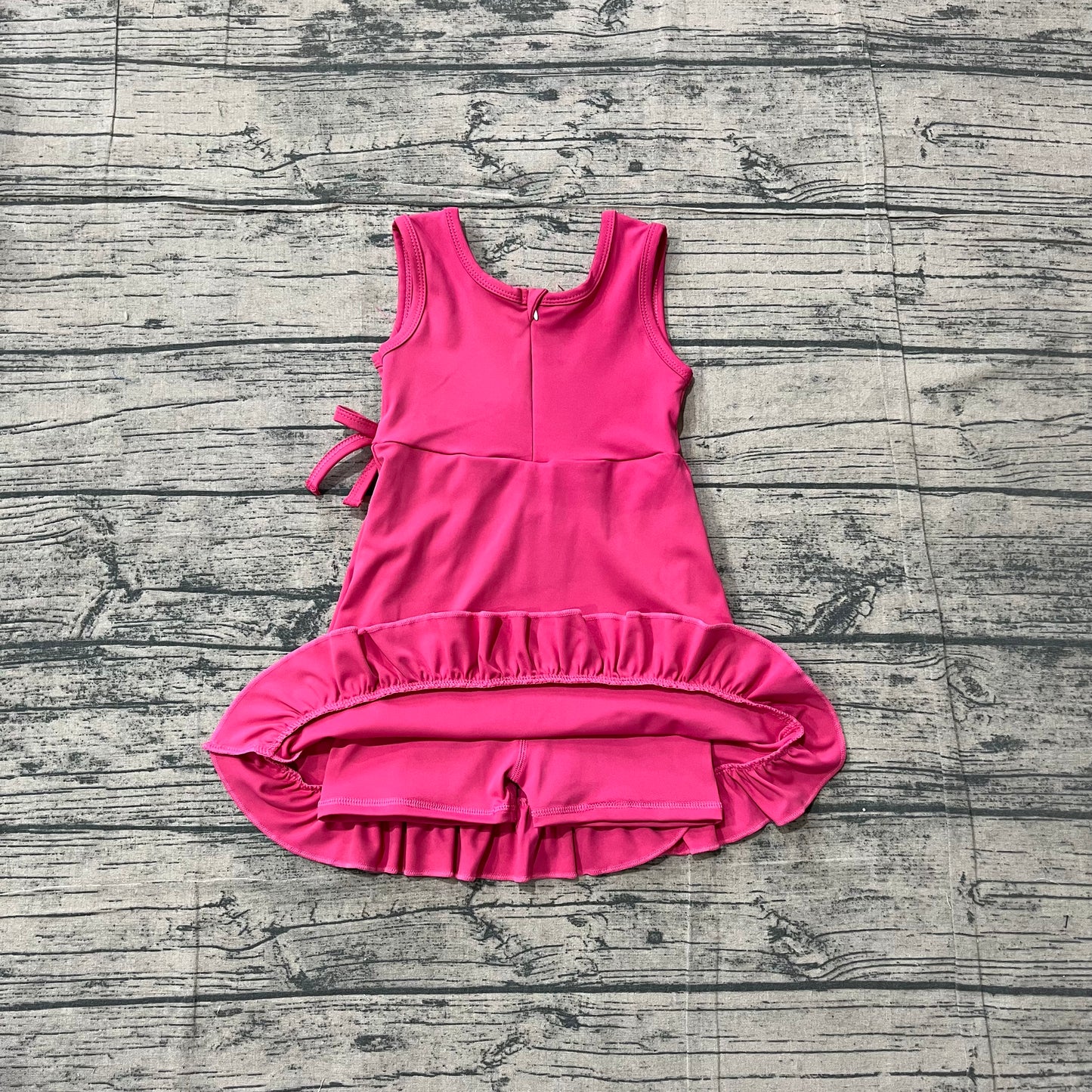 ( No moq ) Preorder Baby Girls Kids Sleeveless Pink Scallop Yoga Active Knee Length Dress