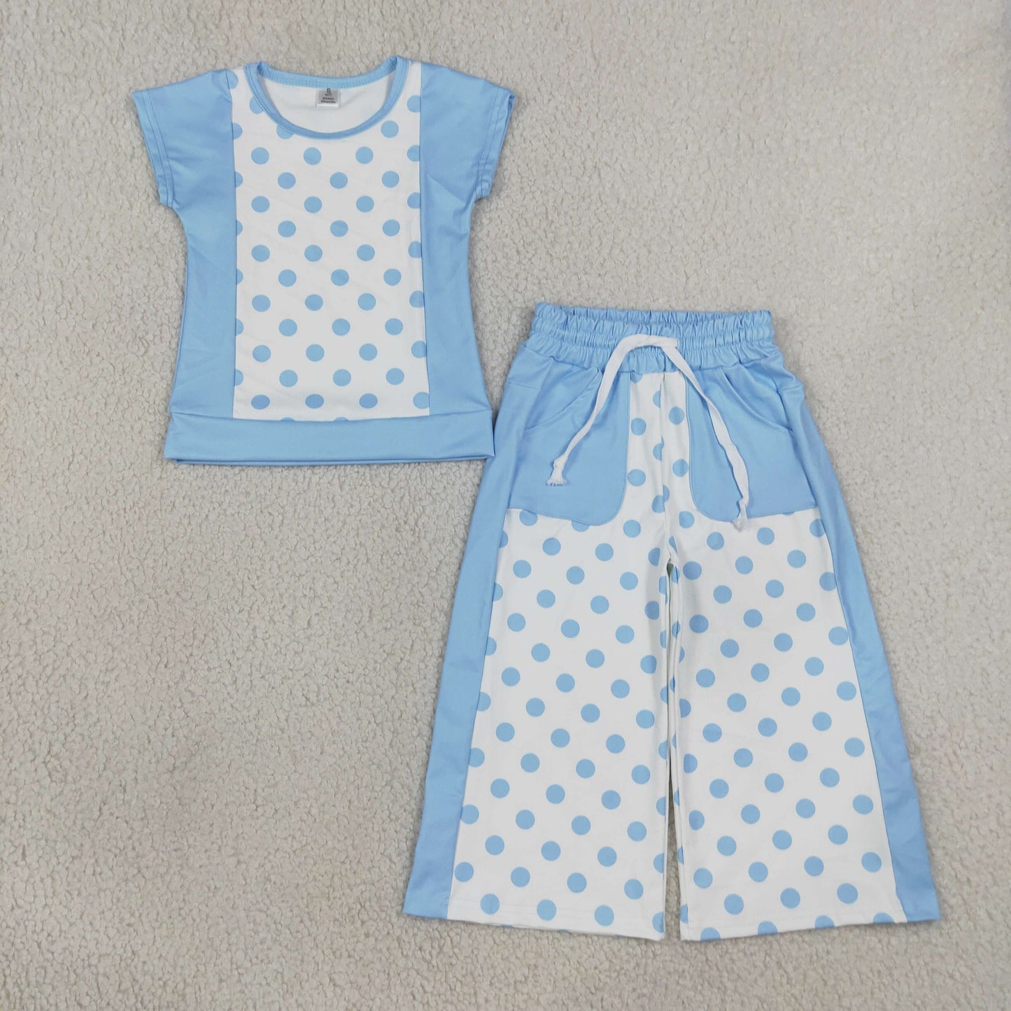 Baby Girl Kids Short Sleeves Dots Shirt Pockets Pants Set Clothes RTS