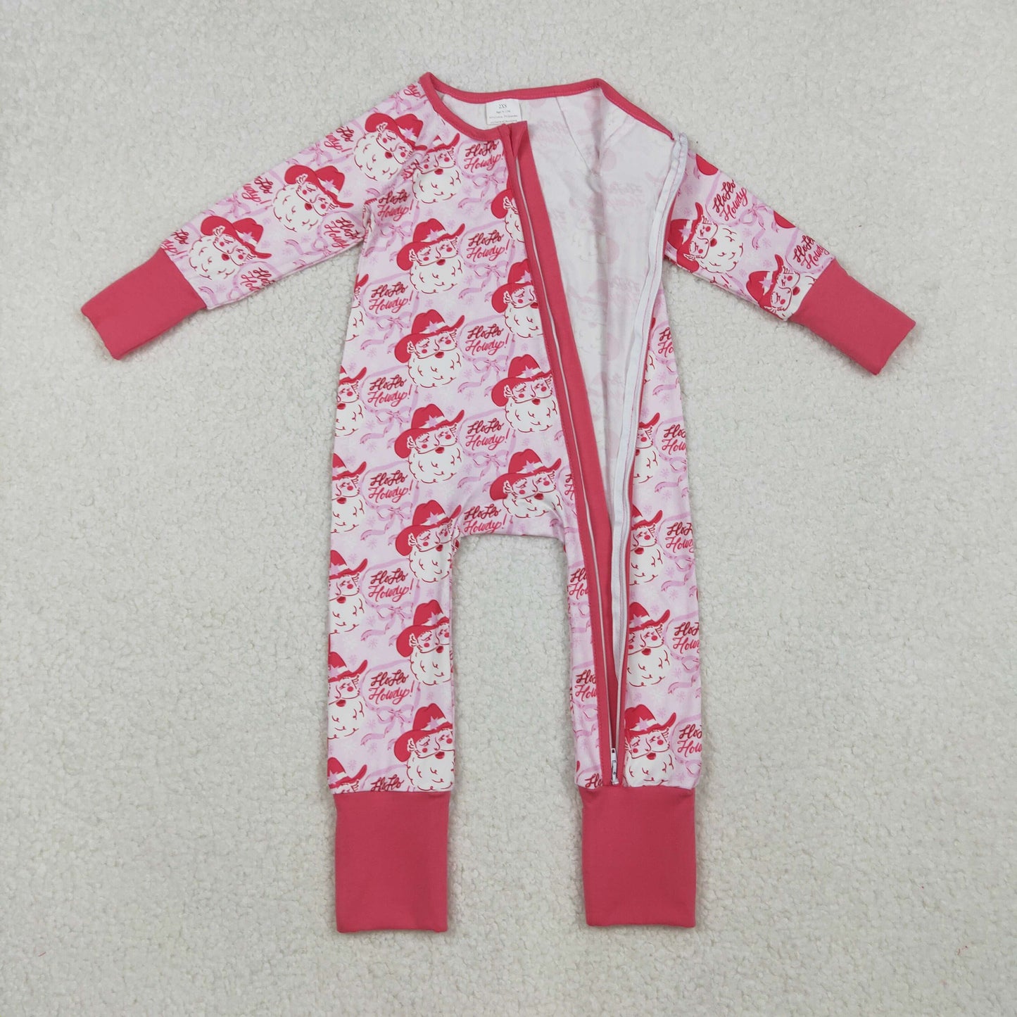 Baby Girl Long Sleeves Christmas Bows Santa Zipper Pink Romper RTS