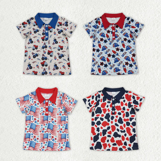 Sibling Baby Boys Kids Short Sleeves 4th of July Buttons Shirts Tops Clothes RTS