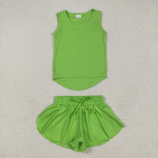 Baby Girl Sleeveless Green Tops Shorts Skirt Skort Set RTS