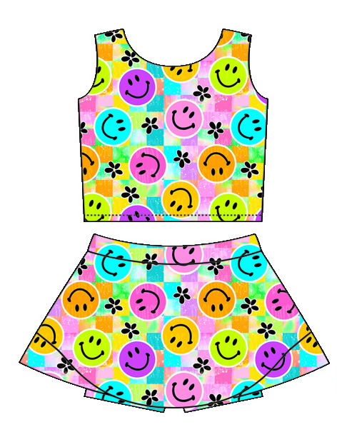 ( Moq 5 ) Baby Girls Kids Sleeveless Smile Flower Tops Skirt Shorts Set Clothes