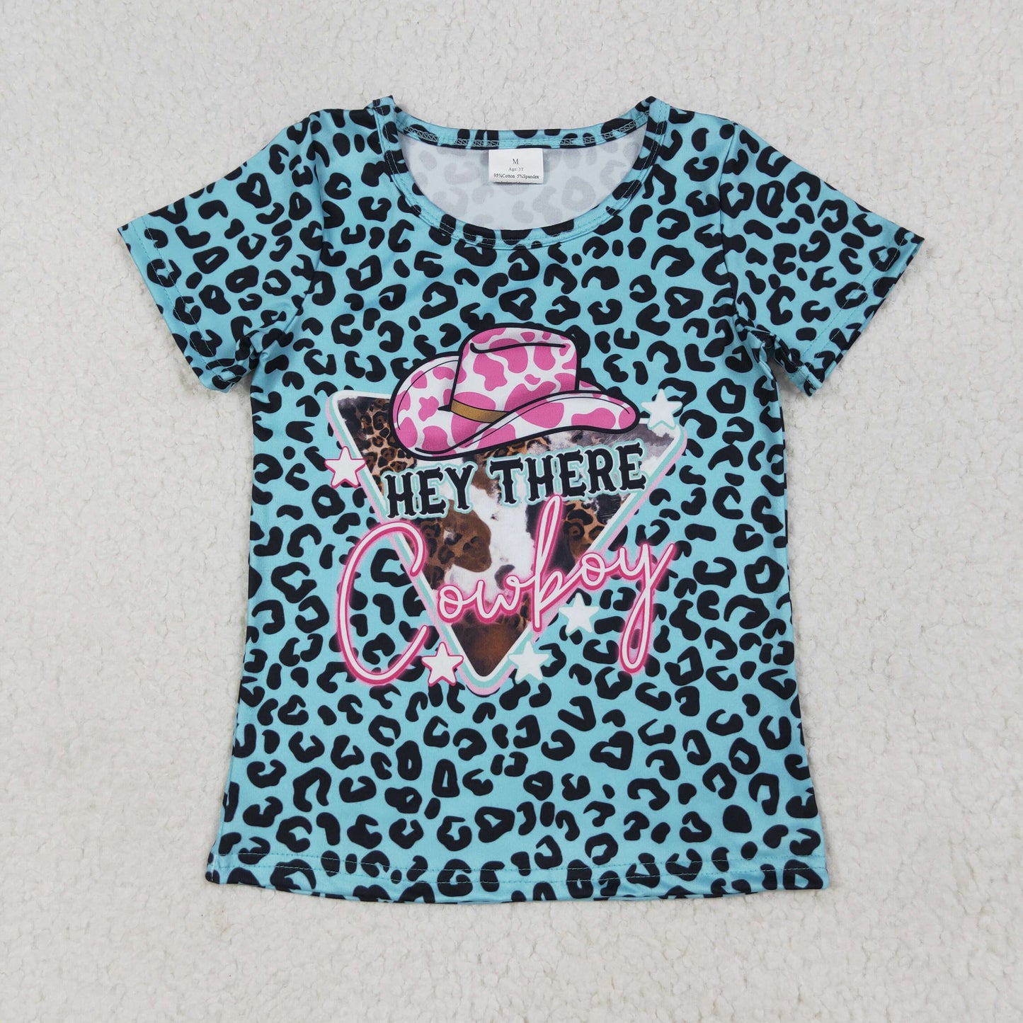 Baby Girl Short Sleeves Cowboy Leopard Tee Shirt Tops RTS