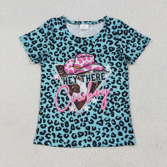 Baby Girl Short Sleeves Cowboy Leopard Tee Shirt Tops RTS