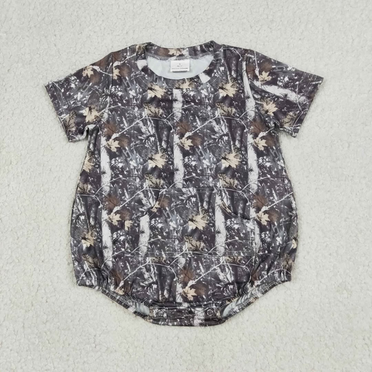 Baby Boys Infant Short Sleeves Leaves Bubble Romper Camo Clothes RTS