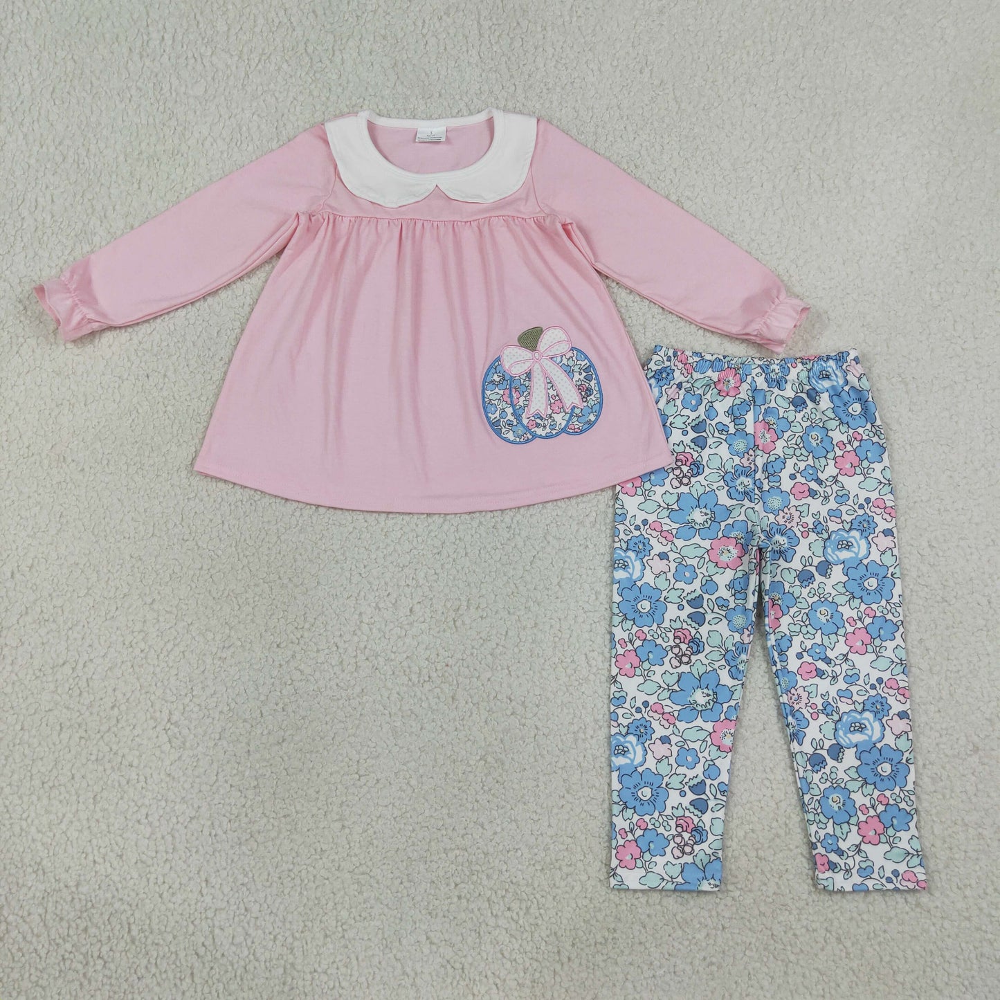 Baby Girls Kids Embroidery Pumpkin Bow Tunic Flower Pants Set Fall Clothes RTS