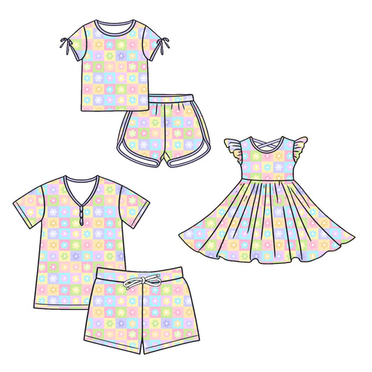 ( Moq 5 Each Style ) Baby Girl Adult Women Flower Plaid Sibling Pink Pajamas Dress Sets