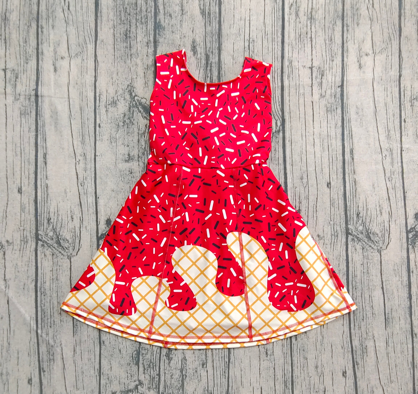 Baby Girl Sleeveless Drips Summer Red Knee Length Yoga Active Dress RTS