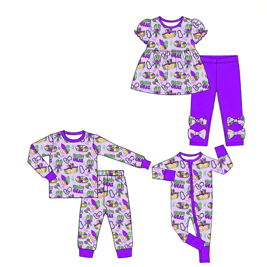 ( Moq 5 Each Style ) Baby Girls Kids Donuts Anchors Masks Crayfish Mardi Gras Sibling Camo Romper Sets