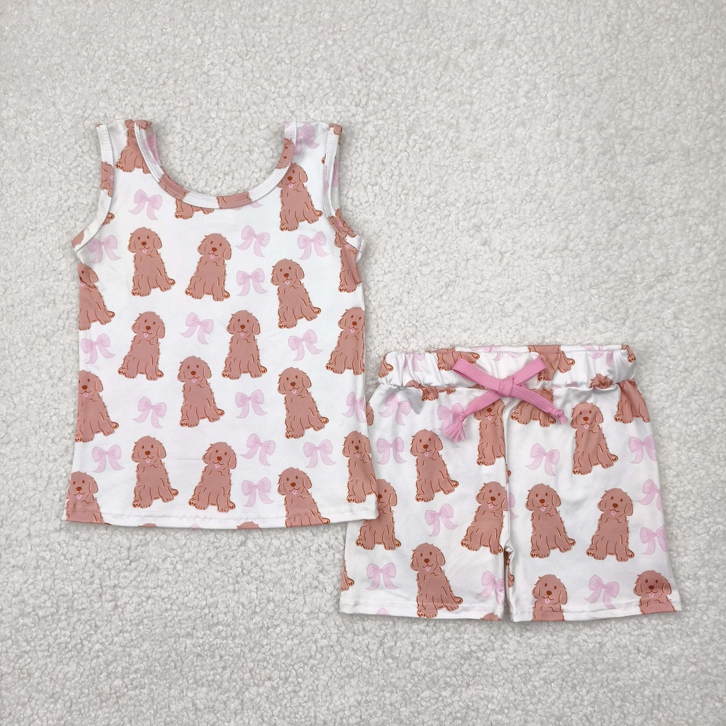 Baby Girl Sleeveless Dogs Bows Shirt Shorts Set RTS