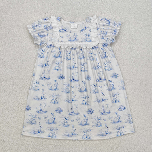Baby Girl Short Sleeves Rabbit Butterfly Knee Length Easter Dress