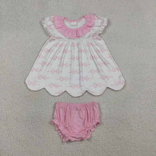 Baby Girls Short Sleeves Bows Tunic Pink Bummie Shorts Summer Set RTS