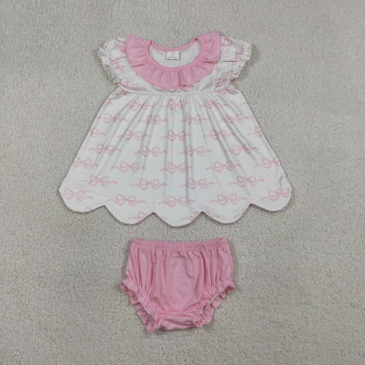 Baby Girls Kids Short Sleeves Bows Tunic Pink Bummie Shorts Summer Set RTS