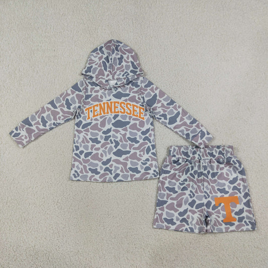 Sibling Baby Boy Kids Grey Long Sleeves Camo Hoodie Shirts Shorts Team Sets RTS