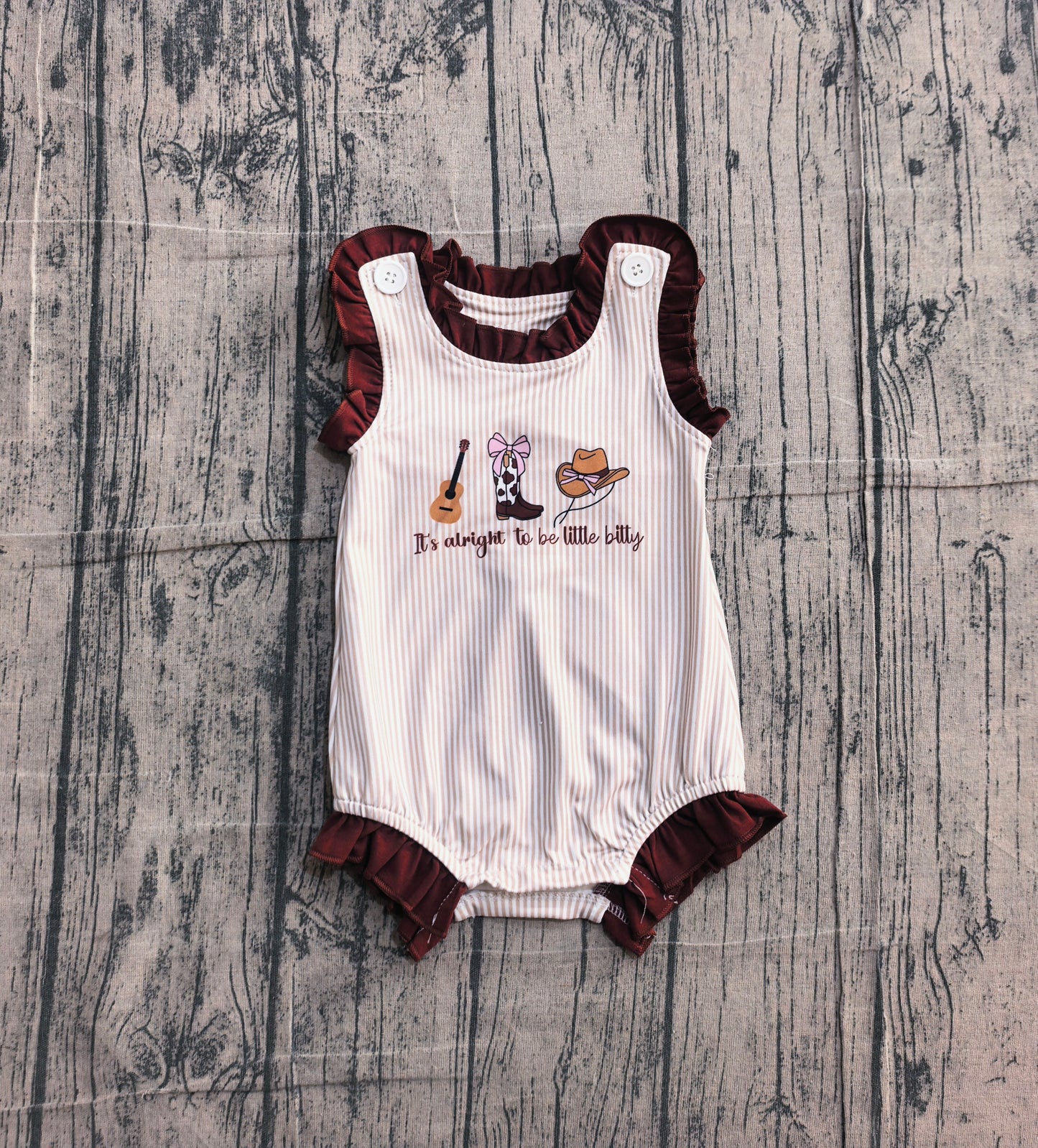 ( No moq ) Preorder Baby Girls Sleeveless Boots Bows Guitar Western Bubble Romper