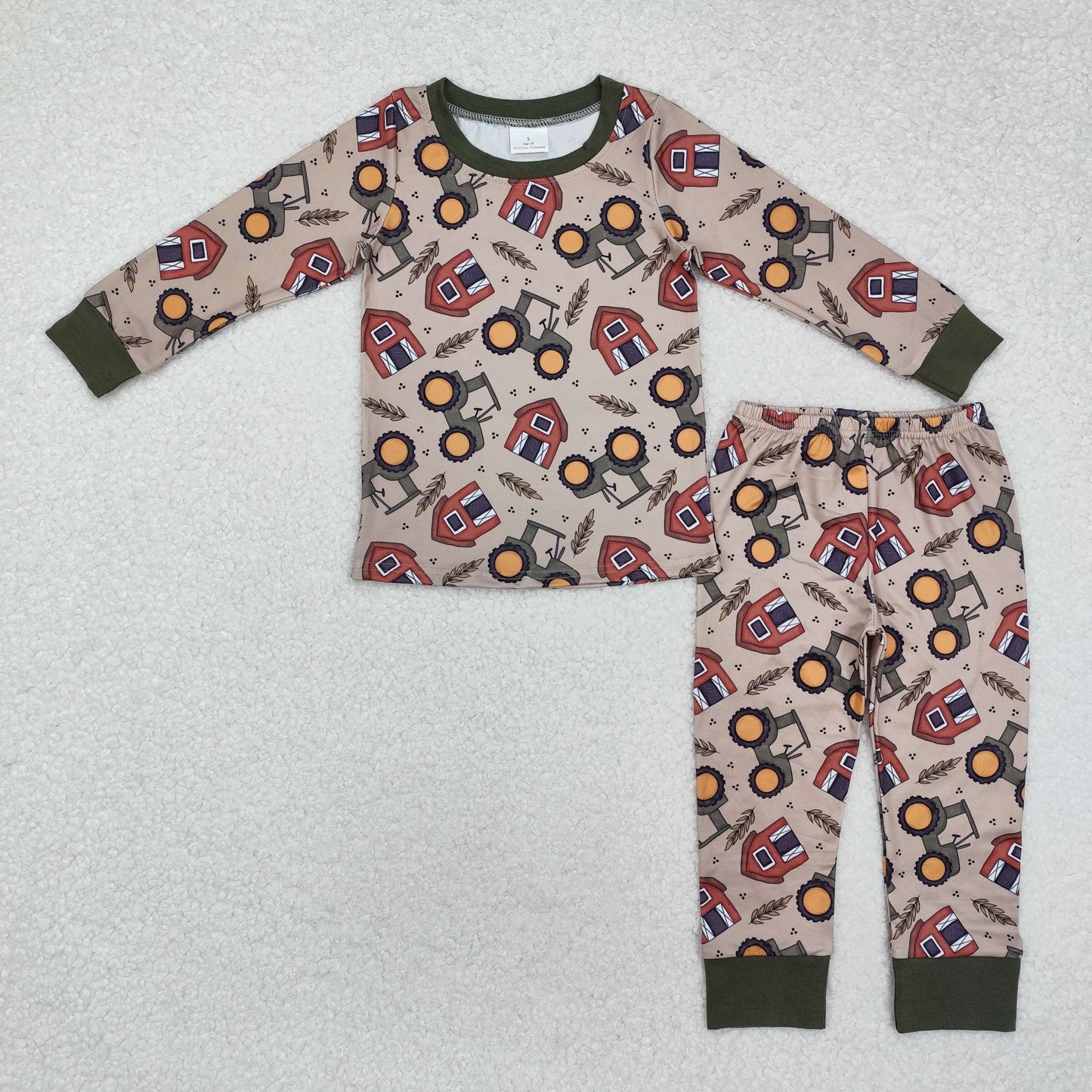Baby Boy Long Sleeves Farm Tractors Shirt Pants Pajamas Set