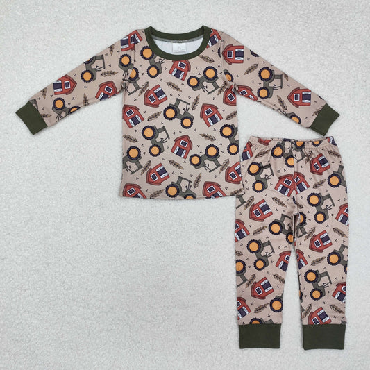 Baby Boy Long Sleeves Farm Tractors Shirt Pants Pajamas Set