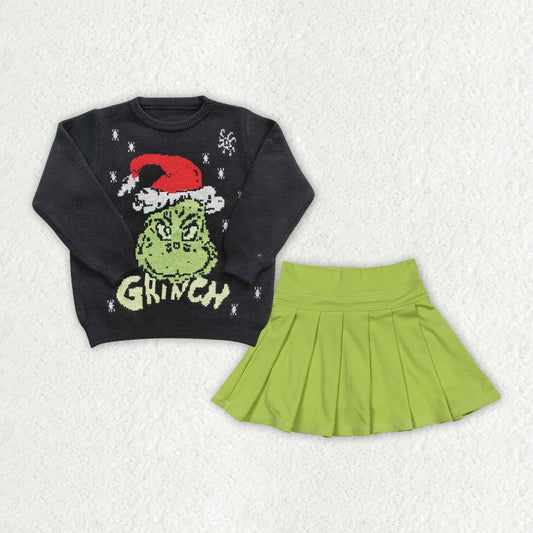 Baby Girls Kids Long Sleeves Christmas Green Face Sweater Yoga Skirt Shorts Clothes RTS