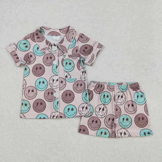 Baby Girl Short Sleeves Smile Buttons Shirt Shorts Pajamas Clothes Set RTS