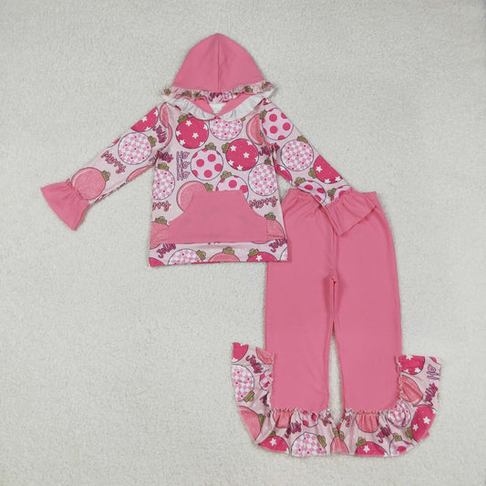 Baby Girl Long Sleeves Merry Christmas Pocket Hoodie Shirt Pink Pants Set RTS