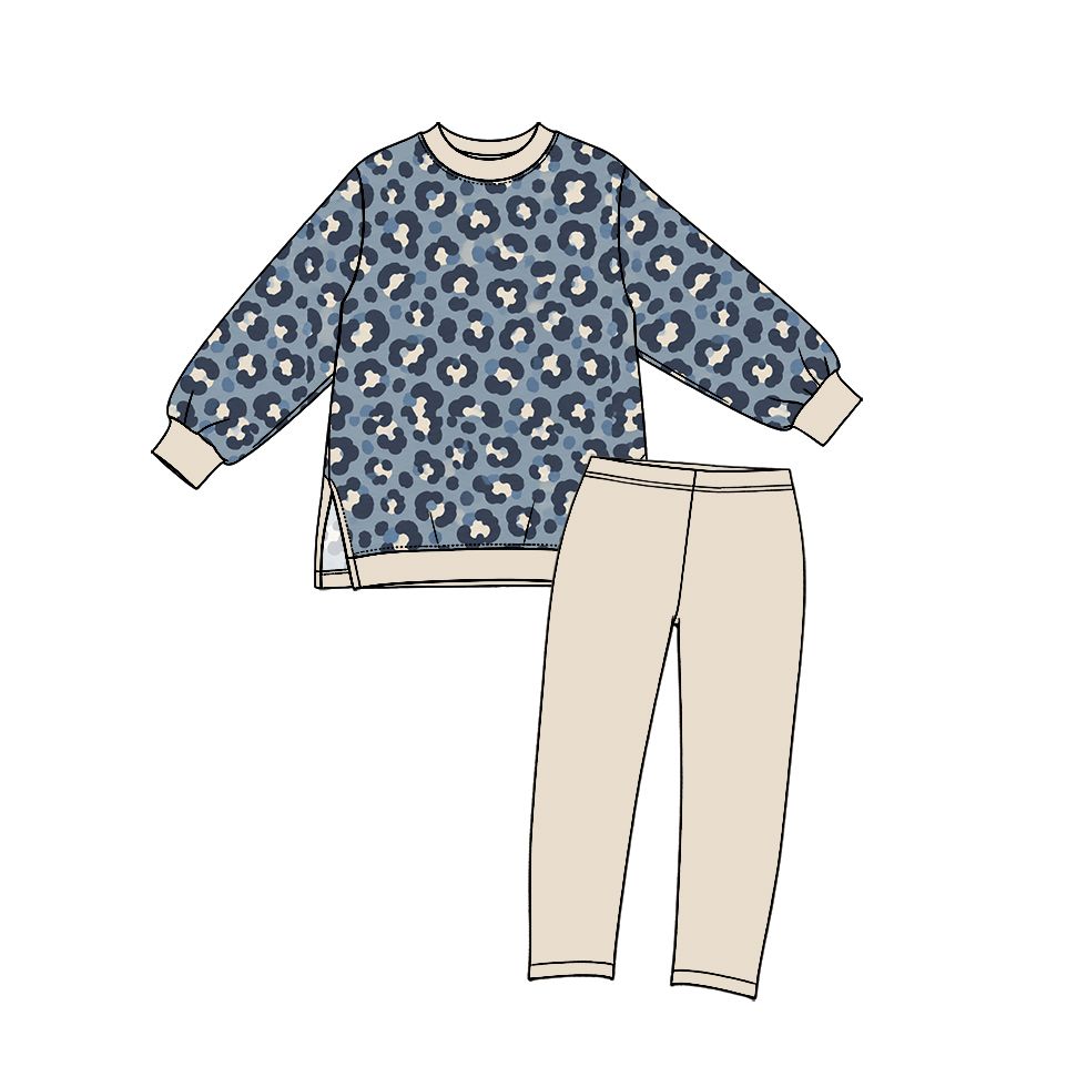 ( Moq 5 ) Preorder Baby Girls Kids Long Sleeves Leopard Tops Leggings Set Yoga Active Clothes