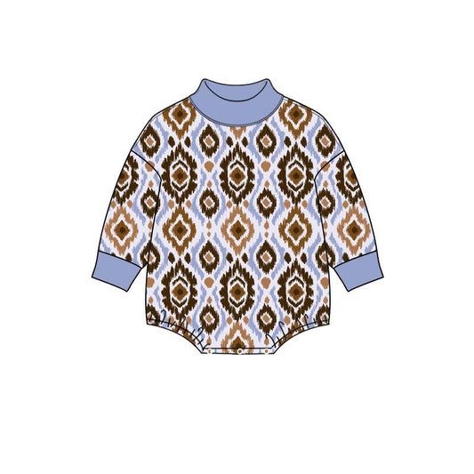 ( Moq 5 ) Preorder Baby Kids Long Sleeves Western Aztec Bubble Romper Mock Neck Clothes