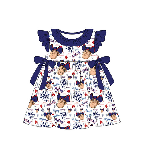Baby Girl Short Sleeves Team Blue Bows Knee Length Dress ( Moq 5 )