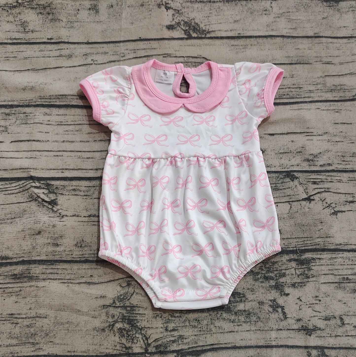 Baby Girl Infant Pink Short Sleeves Bows Bubble Romper RTS