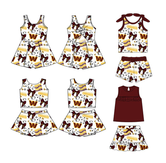 Baby Girl Sleeveless Football Bows Sibling W Team Dress Set ( Moq 5 Each Style ) 2.19