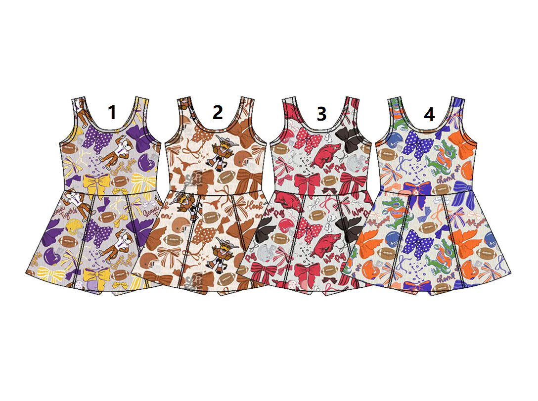 ( Moq 5 Each Style ) Sibling Baby Girls Toddler Sleeveless Football Bows Team Shorts Dresses