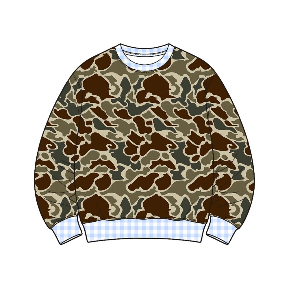 ( Moq 5 ) Preorder Baby Boys Kids Long Sleeves Blue Plaid Pullover Shirt Camo Clothes