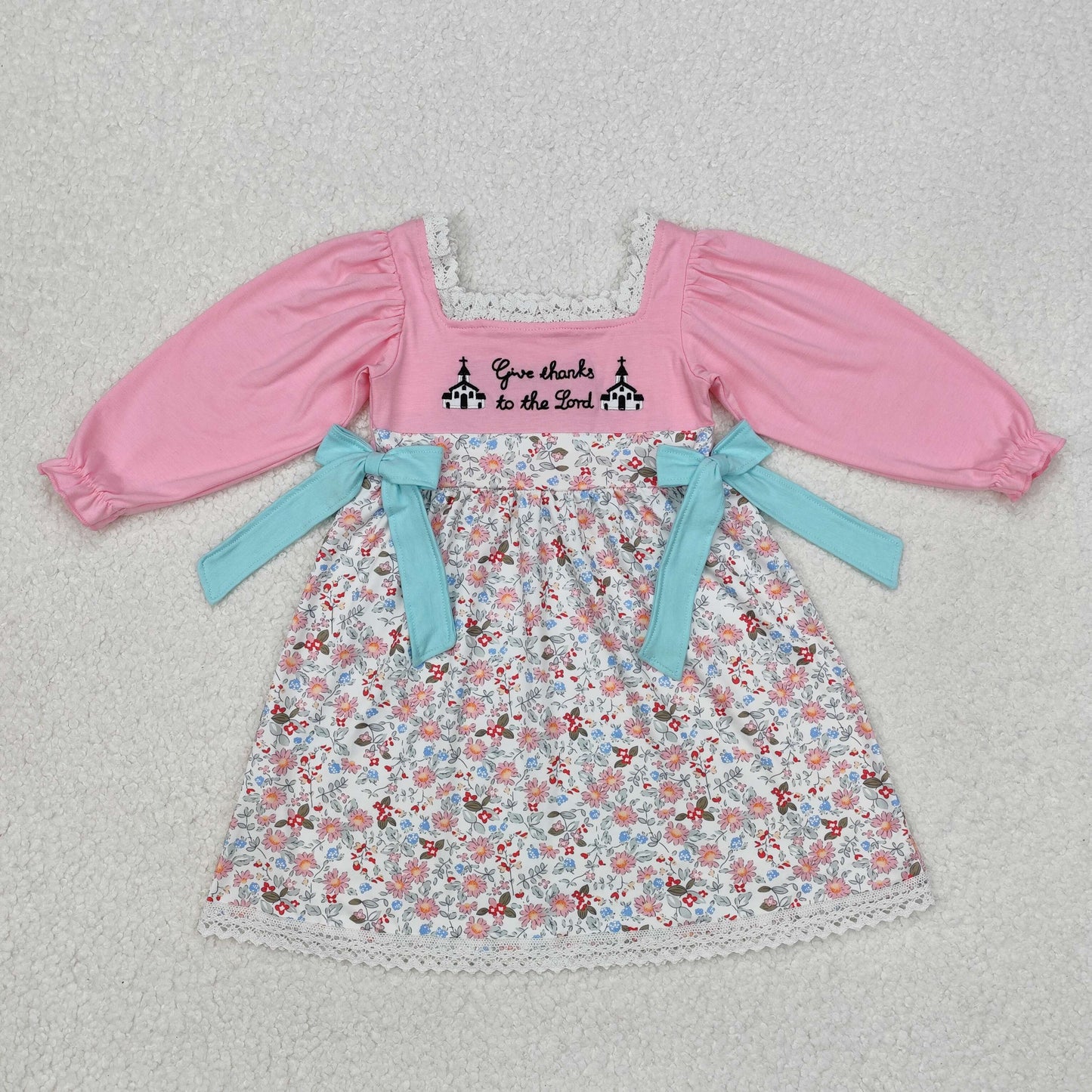 Baby Girl Long Sleeves Floral Sunday Embroidery Knee Length Dress