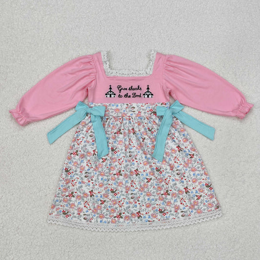 Baby Girl Long Sleeves Floral Sunday Embroidery Knee Length Dress