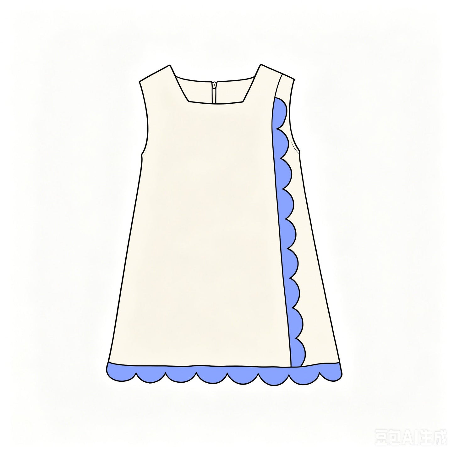 ( Moq 5 ) Preorder Baby Girls Kids Sleeveless Blue Scalloped Zipper Dress Yoga Active Clothes